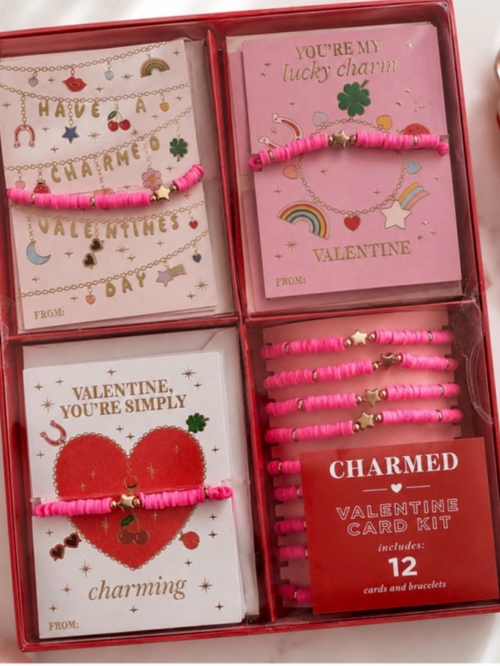 Charmed Valentine Card & Pink Bead Bracelet Kit NEW in Box